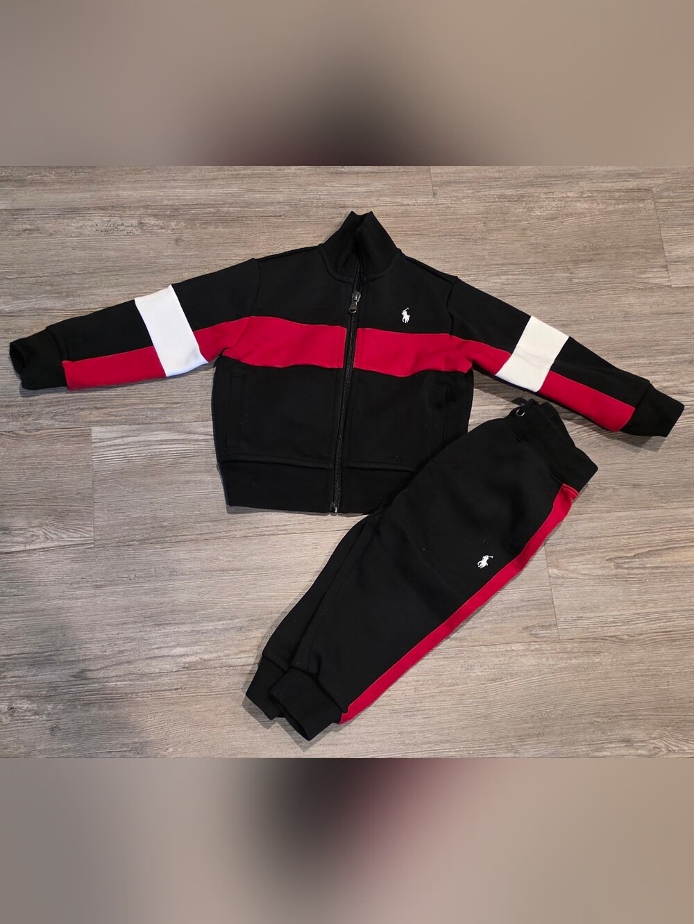 2/2T & 4/4T Polo by Ralph Lauren Black & Red Kids Zip-Front Track Set